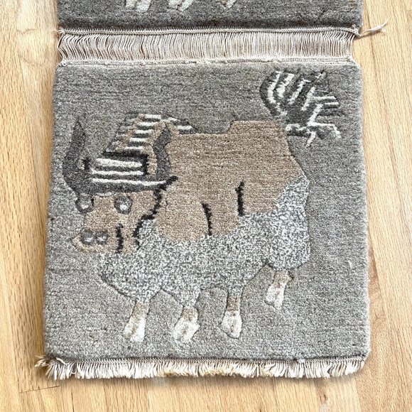 Mid Century Modern Wool Rug Wall Hanging Ox Water Buffalo with a Striped… - Picture 3 of 10